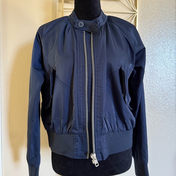 Free People Midnight Bomber Jacket Full Zip Sateen Navy Blue size Small - Picture 3 of 7